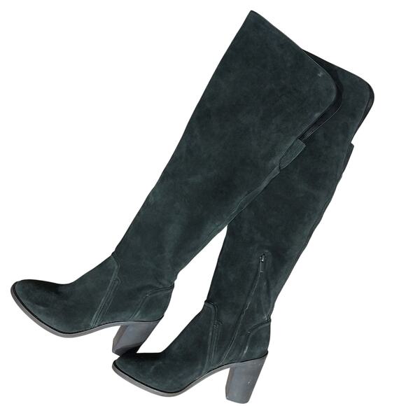 VINCE CAMUTO! GRAY/ BLACK GENUINE LEATHER OVER THE KNEE CHUNKY BOOTS! SZ 12M - Picture 1 of 13